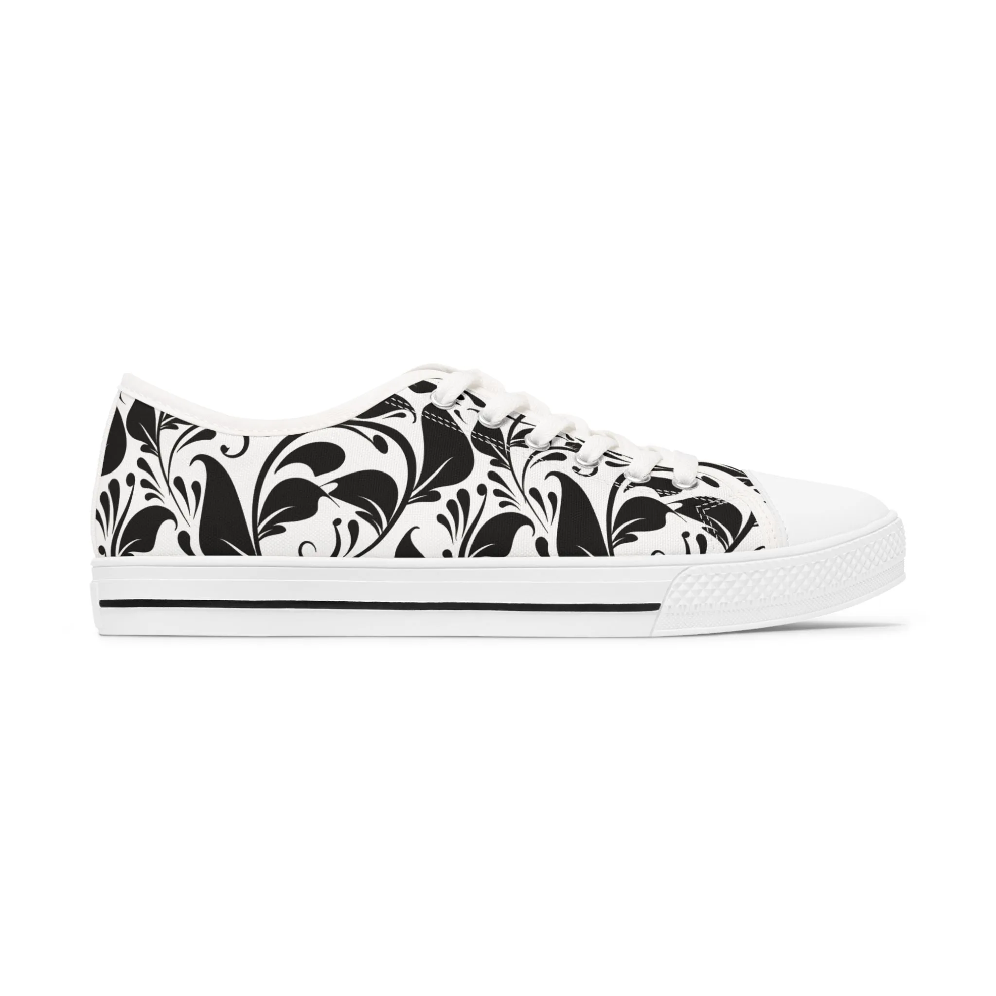 Schwarz-Weißes Paisley - Stylische Damen Low Top Sneakers mit elegantem Schwarz-Weiß-Design
