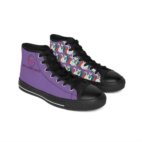 Sneakers - Women's Gardening Shoes with Cat Eating Monstera Design in Purple and Black