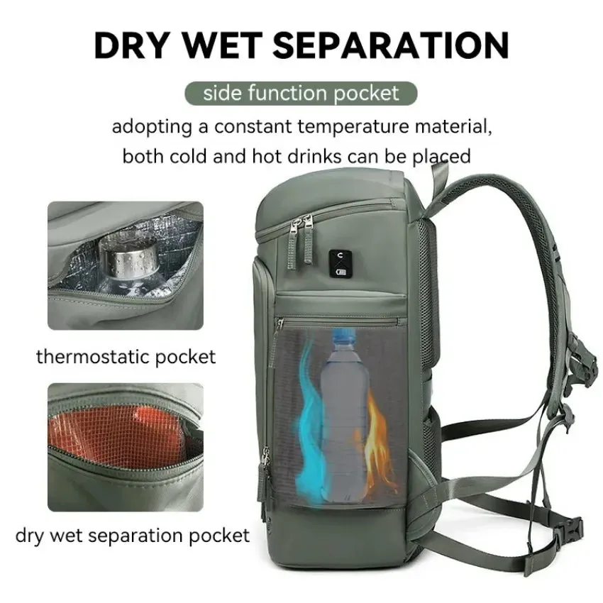 UAKISS  -  Large Travel Backpack Multifunction Women Outdoor Trekking Waterproof Bags Men's Business Lightweight Backpack With Shoes Pocket